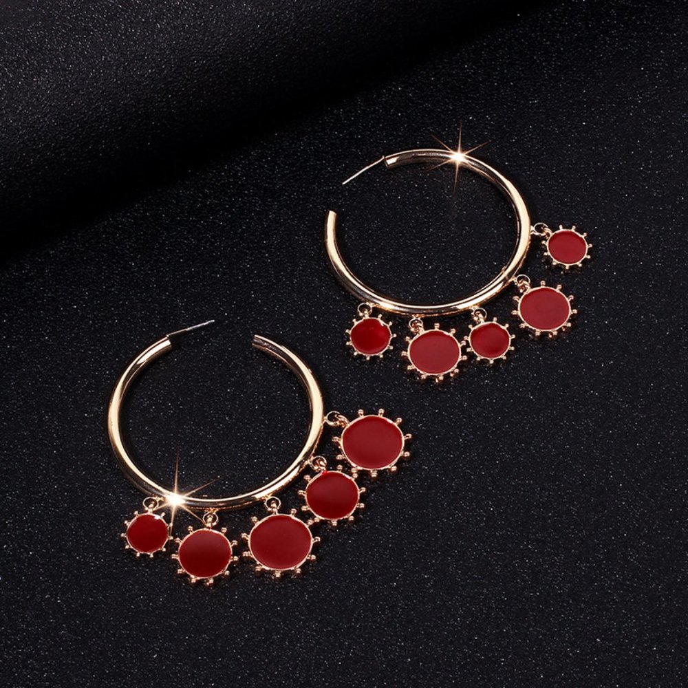Red Exotics Circles Drop Hoop Earrings